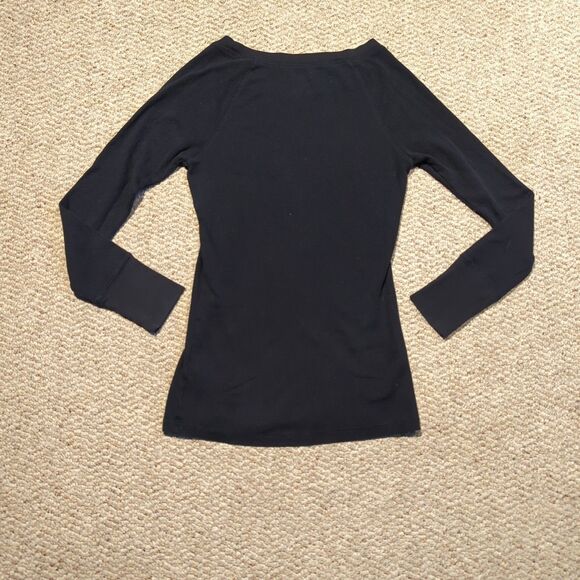 Old Navy Shirt Top Waffle Thermal Medium Black Long Sleeve Crewneck Stretch - Picture 6 of 9